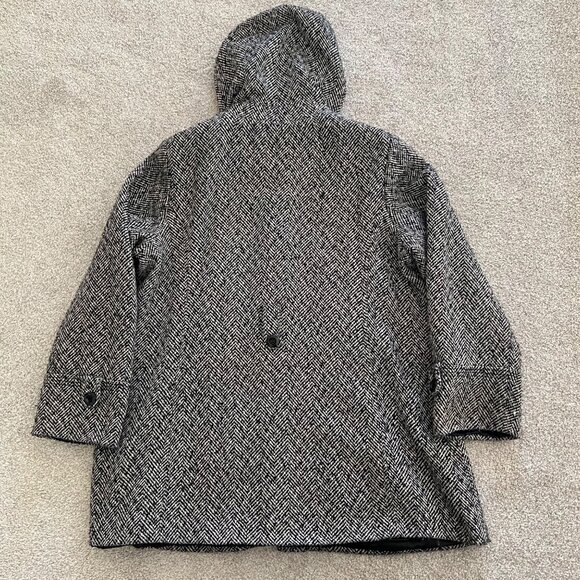 George Herringbone Wool Blend Hooded Coat with Hidden Buttons Black & White 3XL - Picture 8 of 13